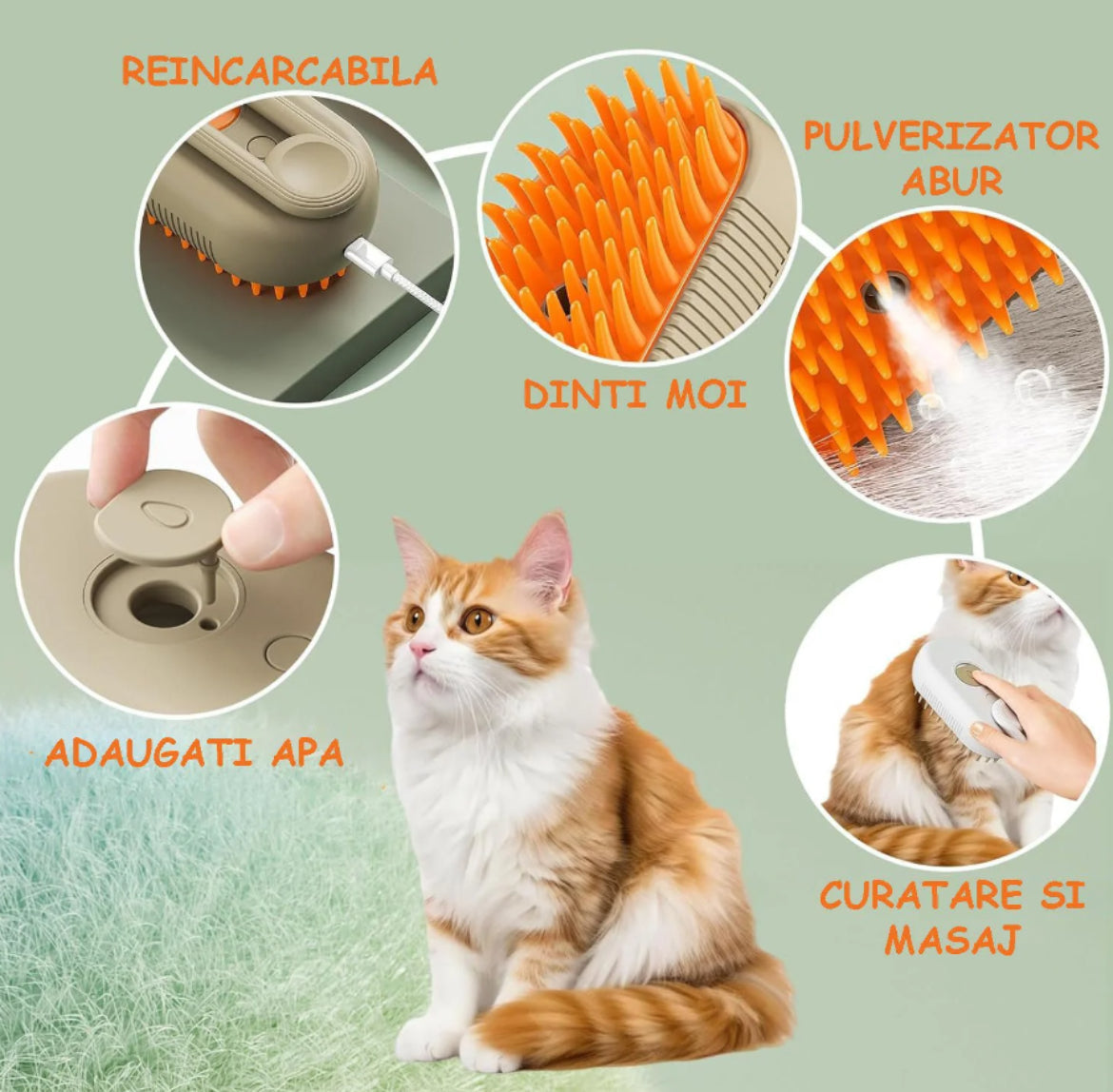 Perie cu abur pentru blană animale 1+1 GRATIS